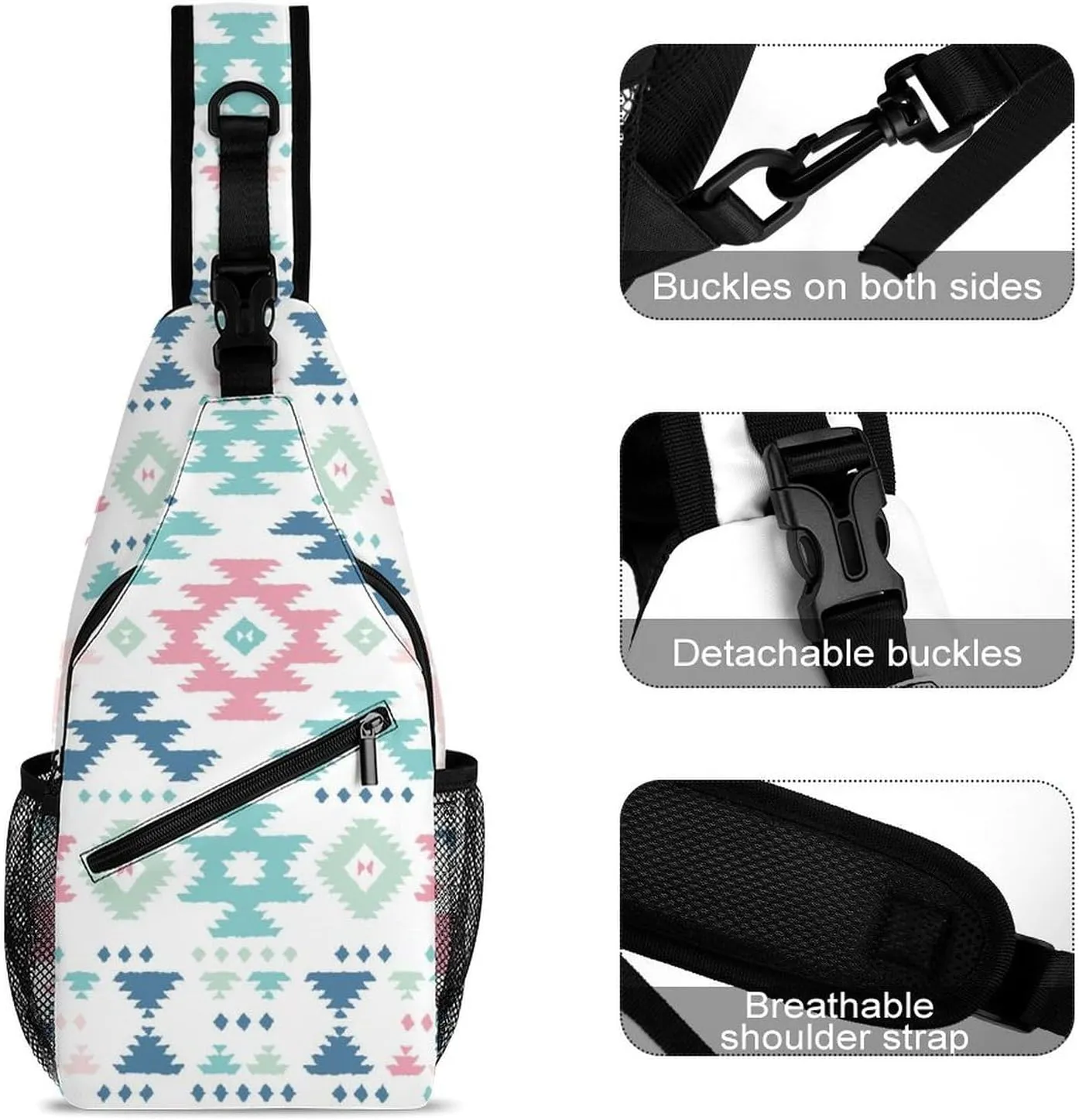 Geometric Ethnic Tribal Sling Backpack, Crossbody Shoulder Bag, Chest Bags for Outdoor Travel Fitness