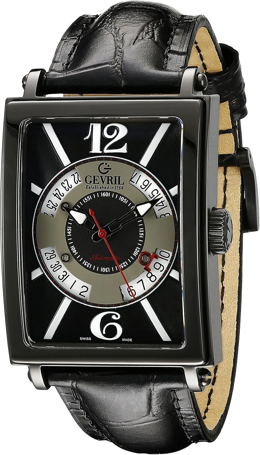 Gevril Men's 5050 Avenue of Americas Analog Display Swiss Automatic Self Wind Black Date Watch