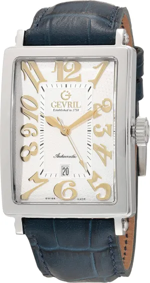 Gevril Men's Ave of Americas Swiss Automatic Watch, Genuine Handmade Italian Leather Strap, Silver (15005-1)
