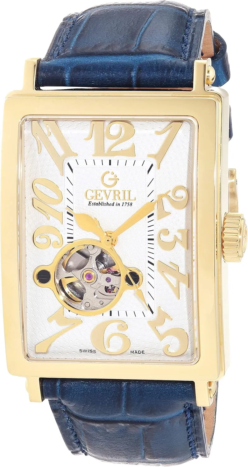 Gevril Men's Avenue of America Intravedere Swiss Automatic Watch, Genuine Handmade Leather Strap