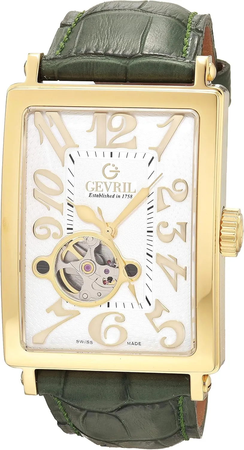 Gevril Men's Avenue of America Intravedere Swiss Automatic Watch, Genuine Handmade Leather Strap