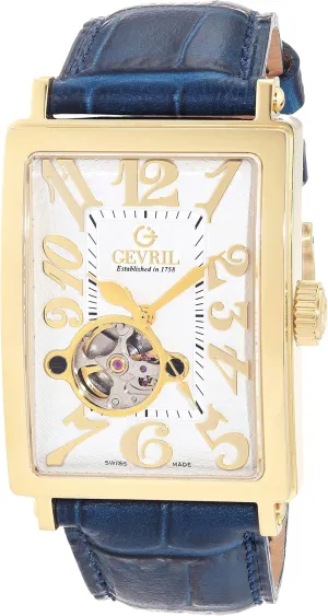 Gevril Men's Avenue of America Intravedere Swiss Automatic Watch, Genuine Handmade Leather Strap