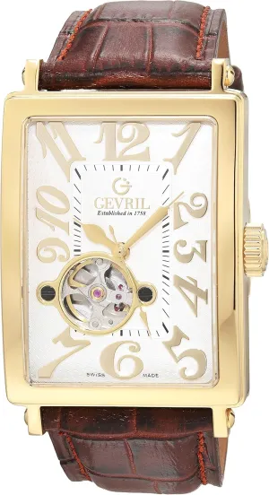 Gevril Men's Avenue of America Intravedere Swiss Automatic Watch, Genuine Handmade Leather Strap
