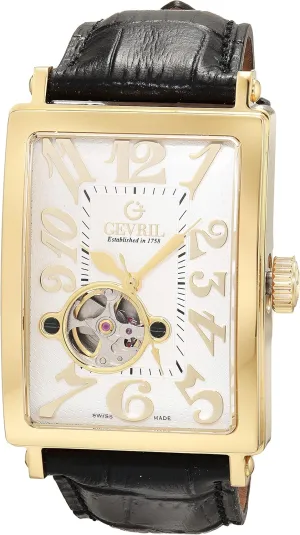 Gevril Men's Avenue of America Intravedere Swiss Automatic Watch, Genuine Handmade Leather Strap