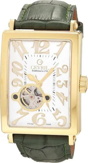 Gevril Men's Avenue of America Intravedere Swiss Automatic Watch, Genuine Handmade Leather Strap