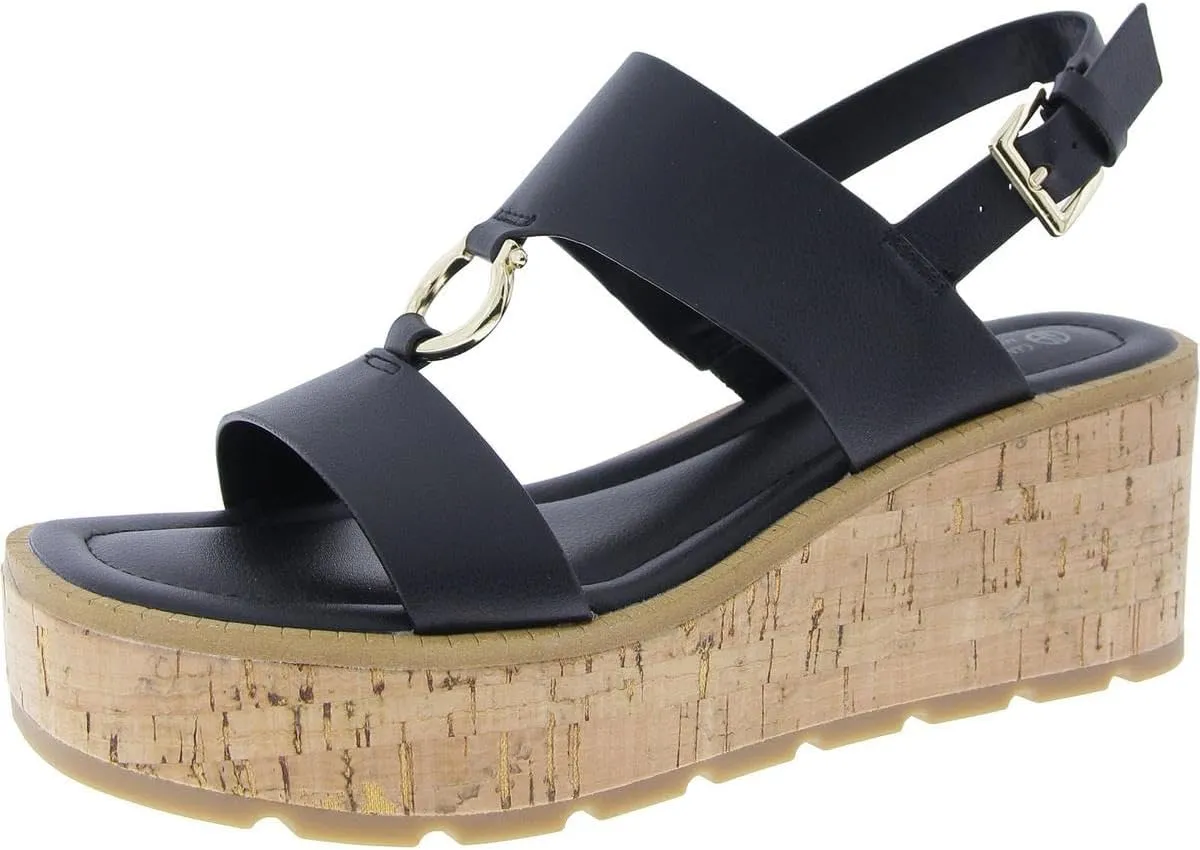 Giani Bernini Womens Harper Faux Leather Open Toe Wedge Sandals