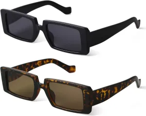 GIFIORE Trendy Rectangle Sunglasses Retro Cool 90s Vintage Fashion Narrow Square Frame Sun Glasses UV400 Protection
