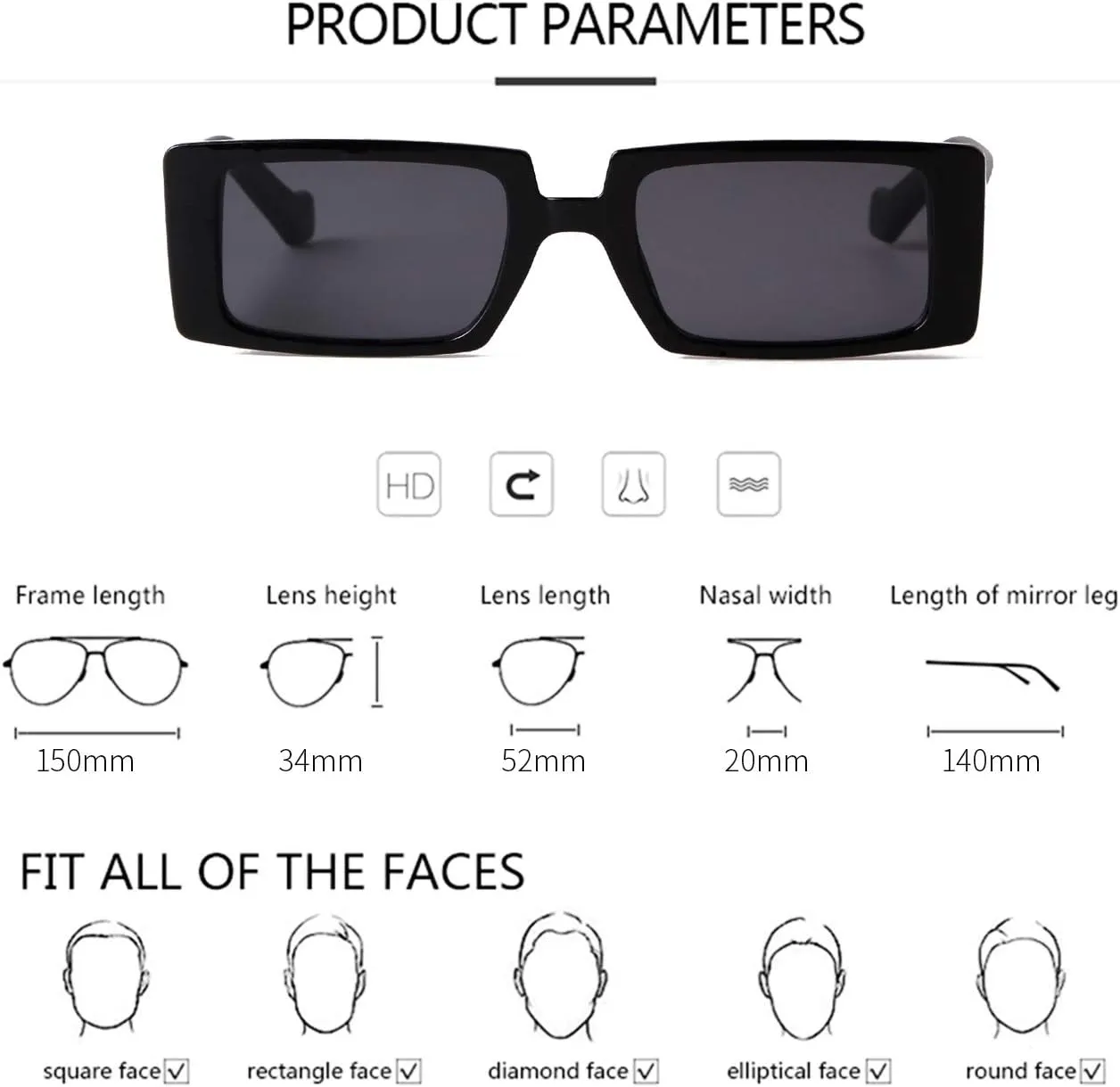 GIFIORE Trendy Rectangle Sunglasses Retro Cool 90s Vintage Fashion Narrow Square Frame Sun Glasses UV400 Protection