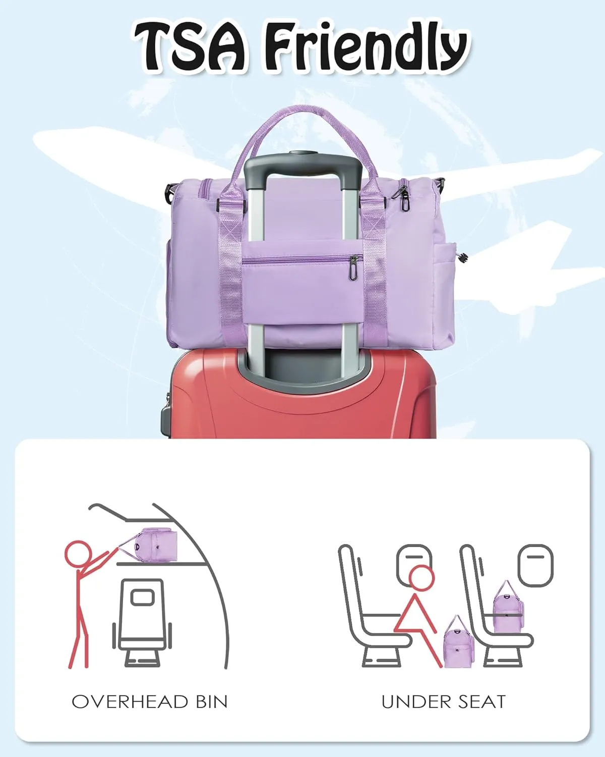 Gifts Teen Girl Gift, Initial Travel Duffel Bag, Duffel Bags, Personalized Weekender bags, Lilac purple-S