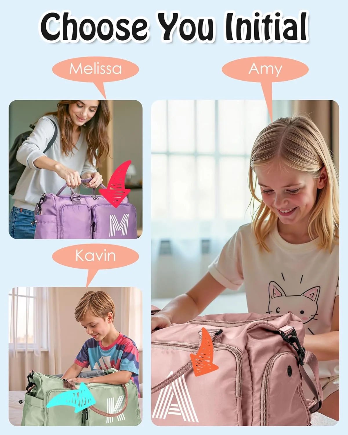 Gifts Teen Girl Gift, Initial Travel Duffel Bag, Duffel Bags, Personalized Weekender bags, Lilac purple-S