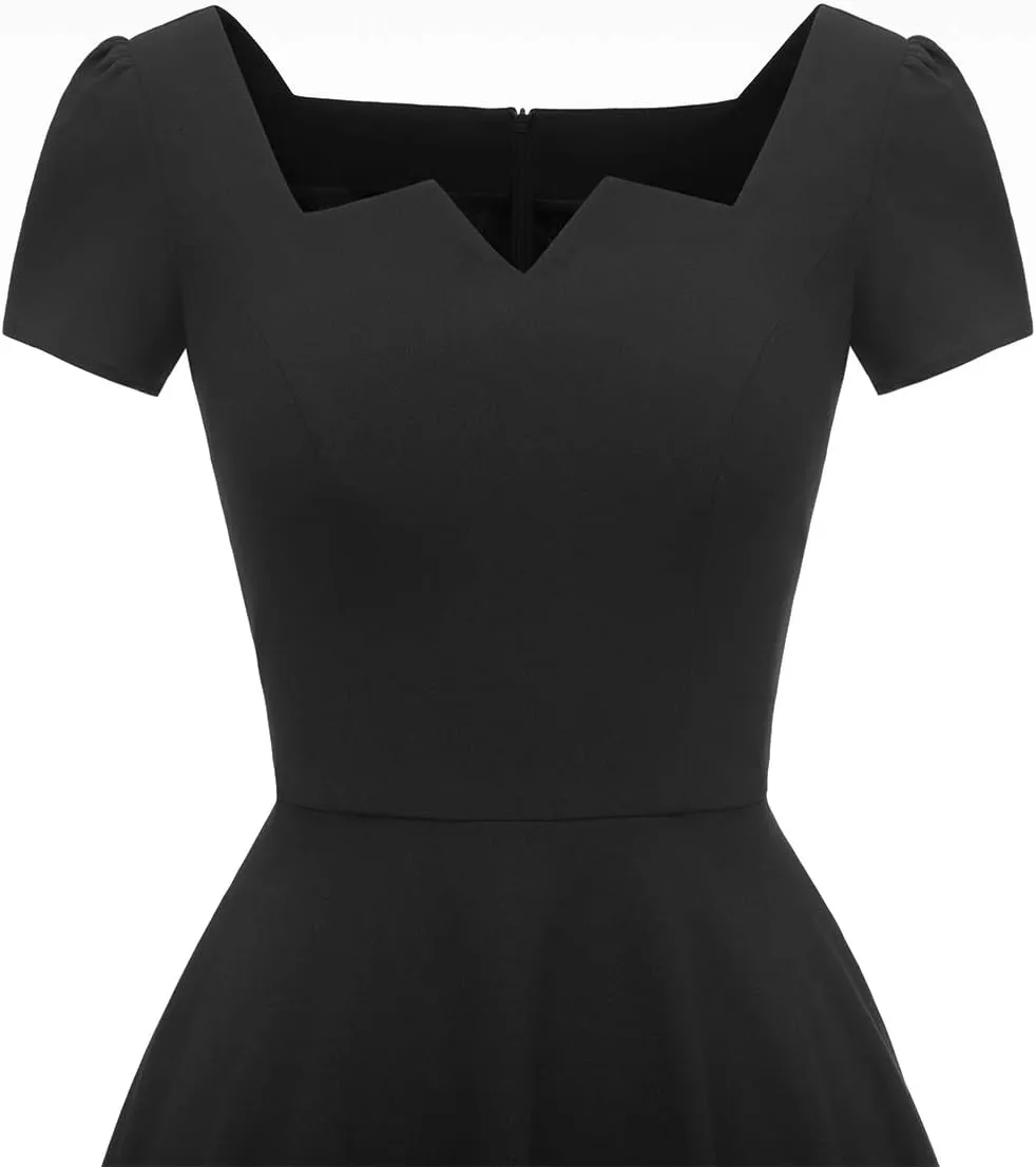 Girstunm Women's Classic Tea Dress Short Sleeve Swing Cocktail Party Dresses with Pockets