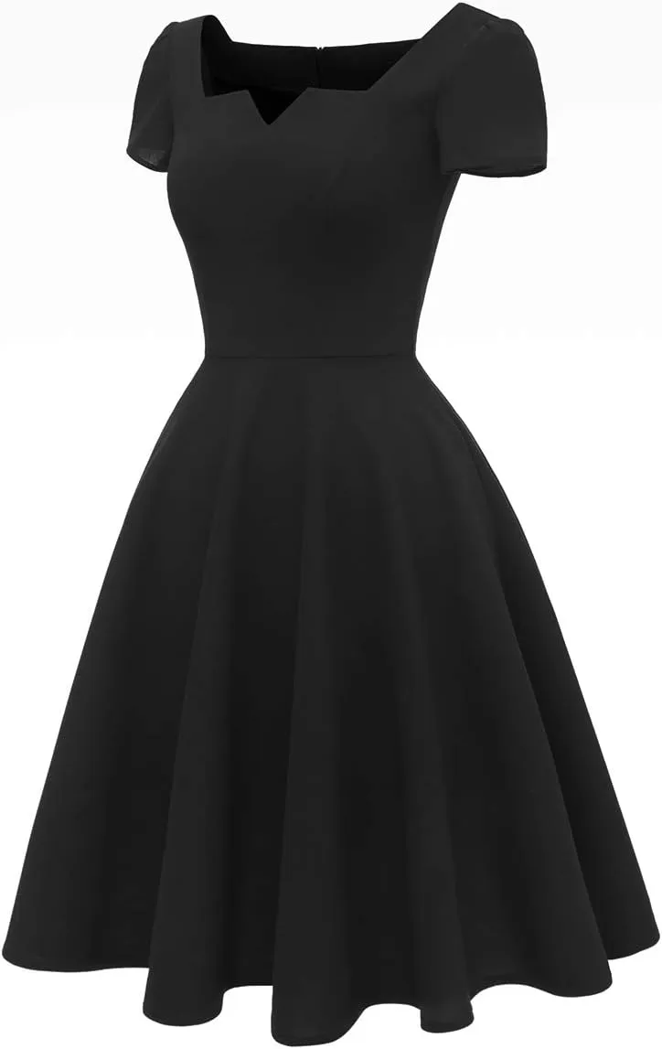 Girstunm Women's Classic Tea Dress Short Sleeve Swing Cocktail Party Dresses with Pockets
