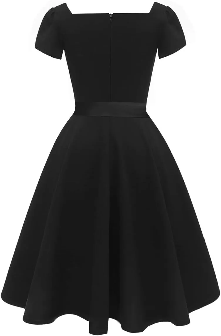 Girstunm Women's Classic Tea Dress Short Sleeve Swing Cocktail Party Dresses with Pockets