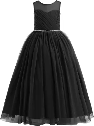 Glamulice Flower Girl Wedding Dress Tulle Long A Line Holiday Birthday Party Ball Gown Girls Formal Pageant Maxi Dresses