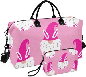 Gnomes and Bunny Ears Duffle Bags for Women Men Waterproof Weekender Overnight Bags Hospital Bag Large Tote Bag with Toiletry Bag for Yoga Gym Travel Sport Hospital