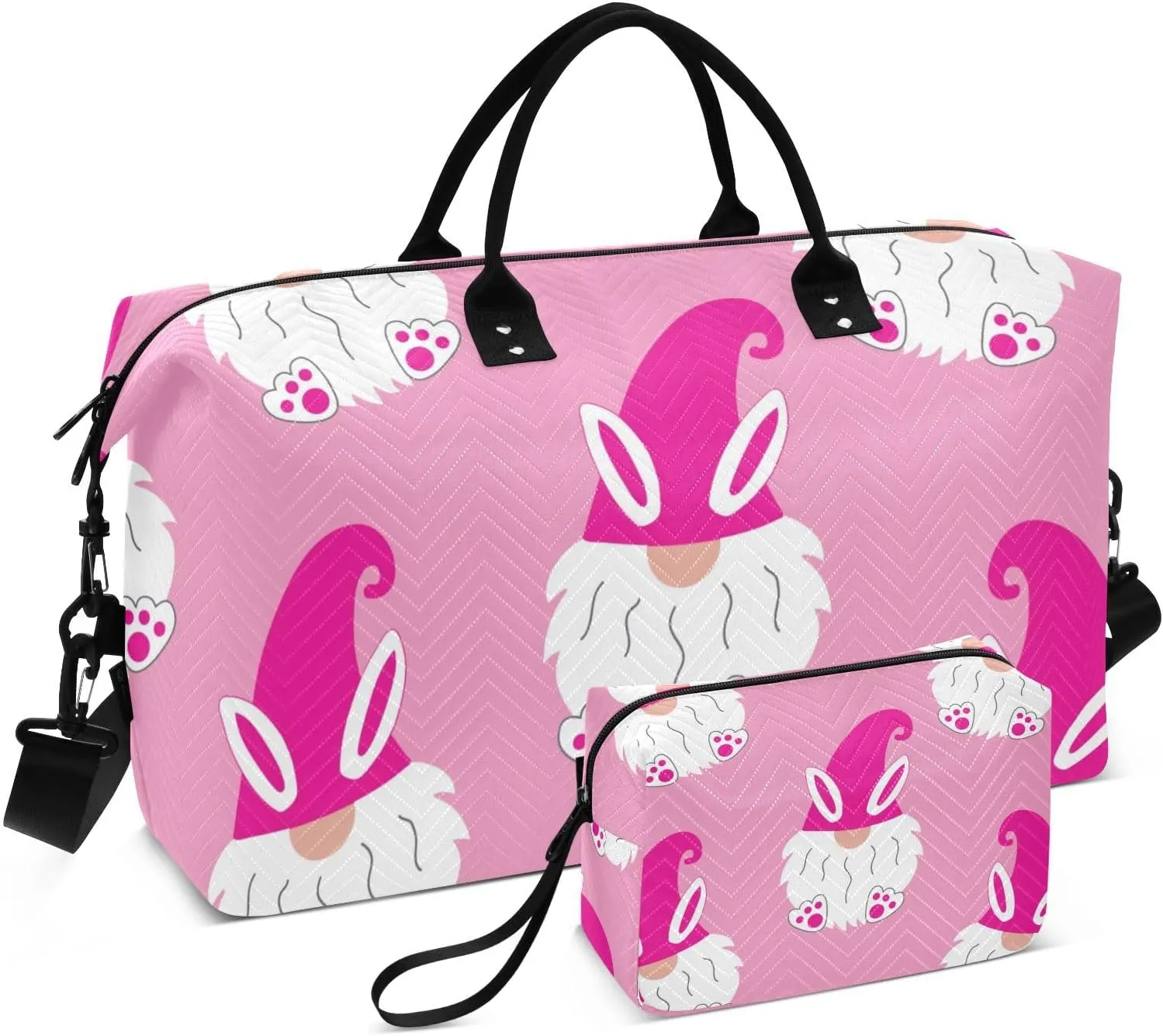 Gnomes and Bunny Ears Duffle Bags for Women Men Waterproof Weekender Overnight Bags Hospital Bag Large Tote Bag with Toiletry Bag for Yoga Gym Travel Sport Hospital