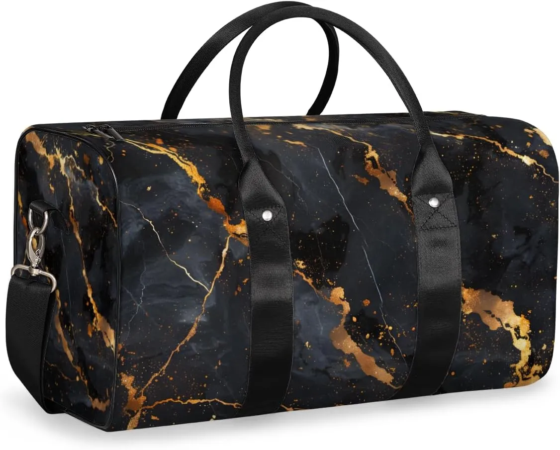 Gold Black Marble Travel Duffle Bag for Women Men Gym Duffel Foldable Bag Waterproof Weekender Modern Abstract Duffle Tote