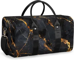 Gold Black Marble Travel Duffle Bag for Women Men Gym Duffel Foldable Bag Waterproof Weekender Modern Abstract Duffle Tote