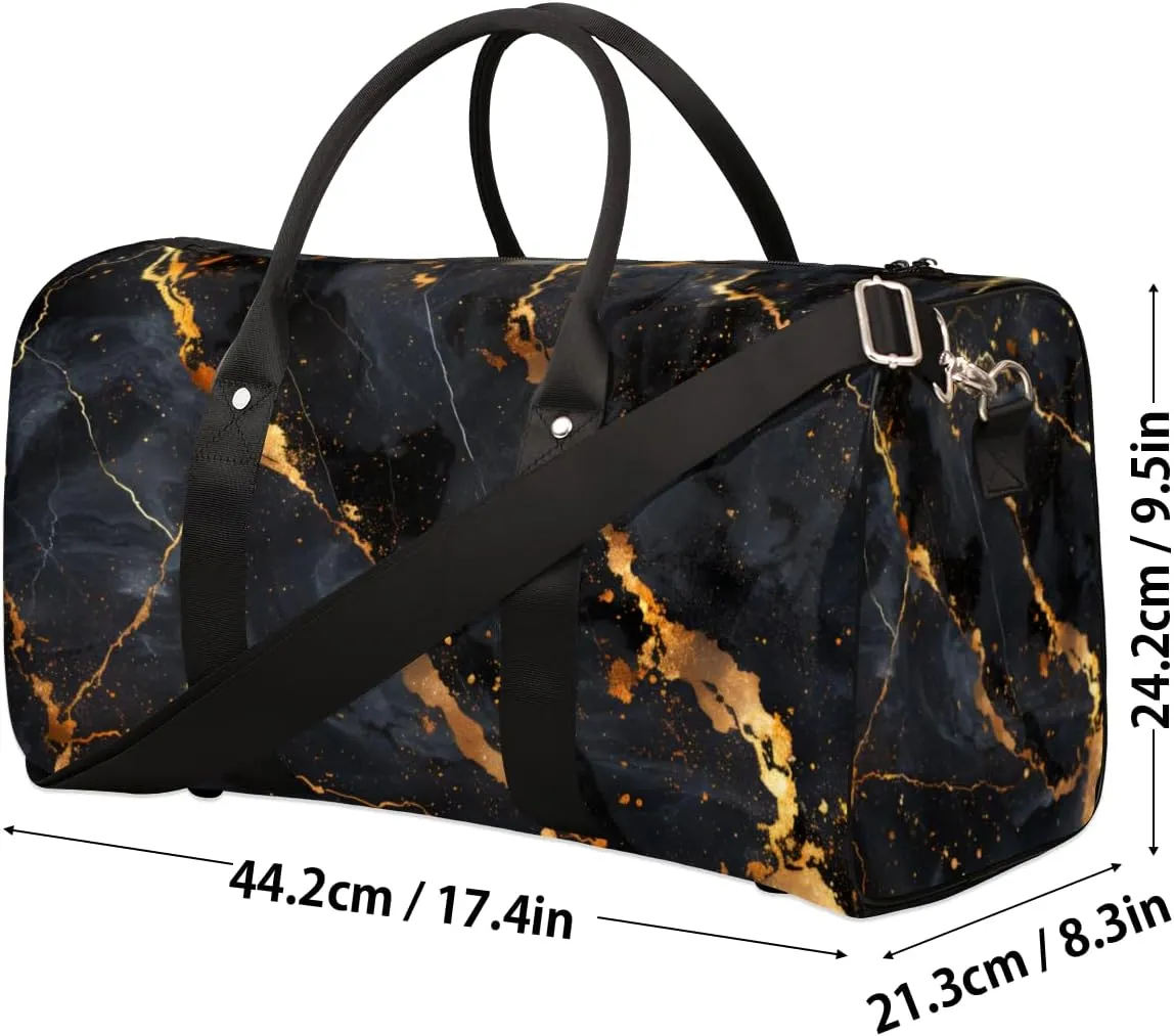 Gold Black Marble Travel Duffle Bag for Women Men Gym Duffel Foldable Bag Waterproof Weekender Modern Abstract Duffle Tote
