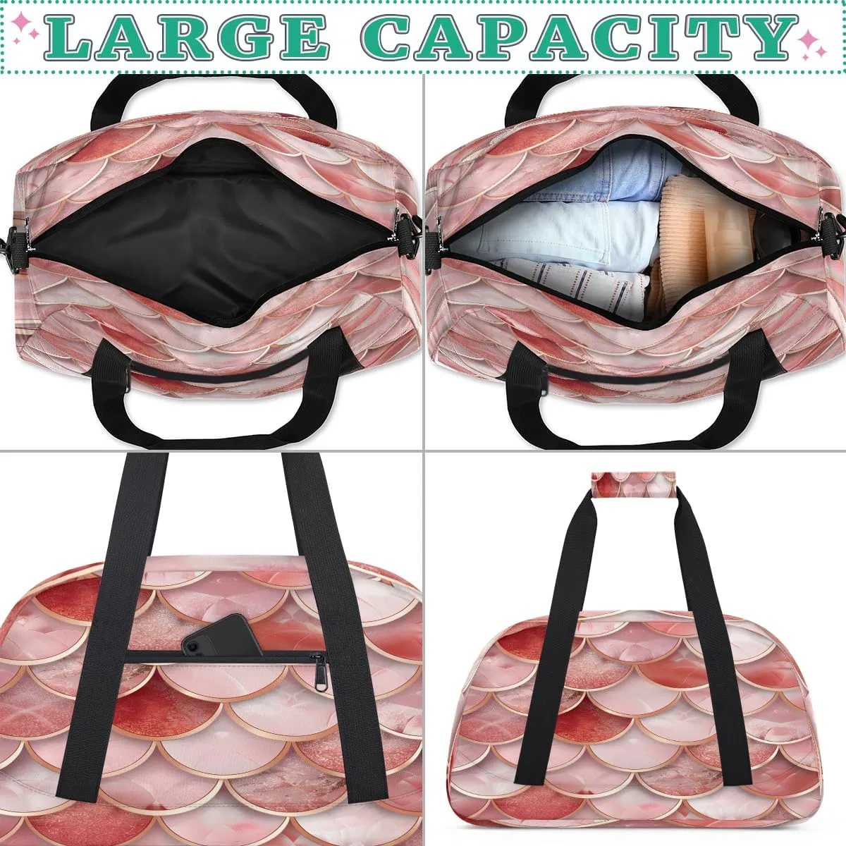 Golden Fish Scale Kids Overnighter Duffel Bags for Boys, Carry-On Size Sports Gym Bag with Front Zipper Pocket for School Practice or Overnight Travel Weekender Sleepover Tote Bag