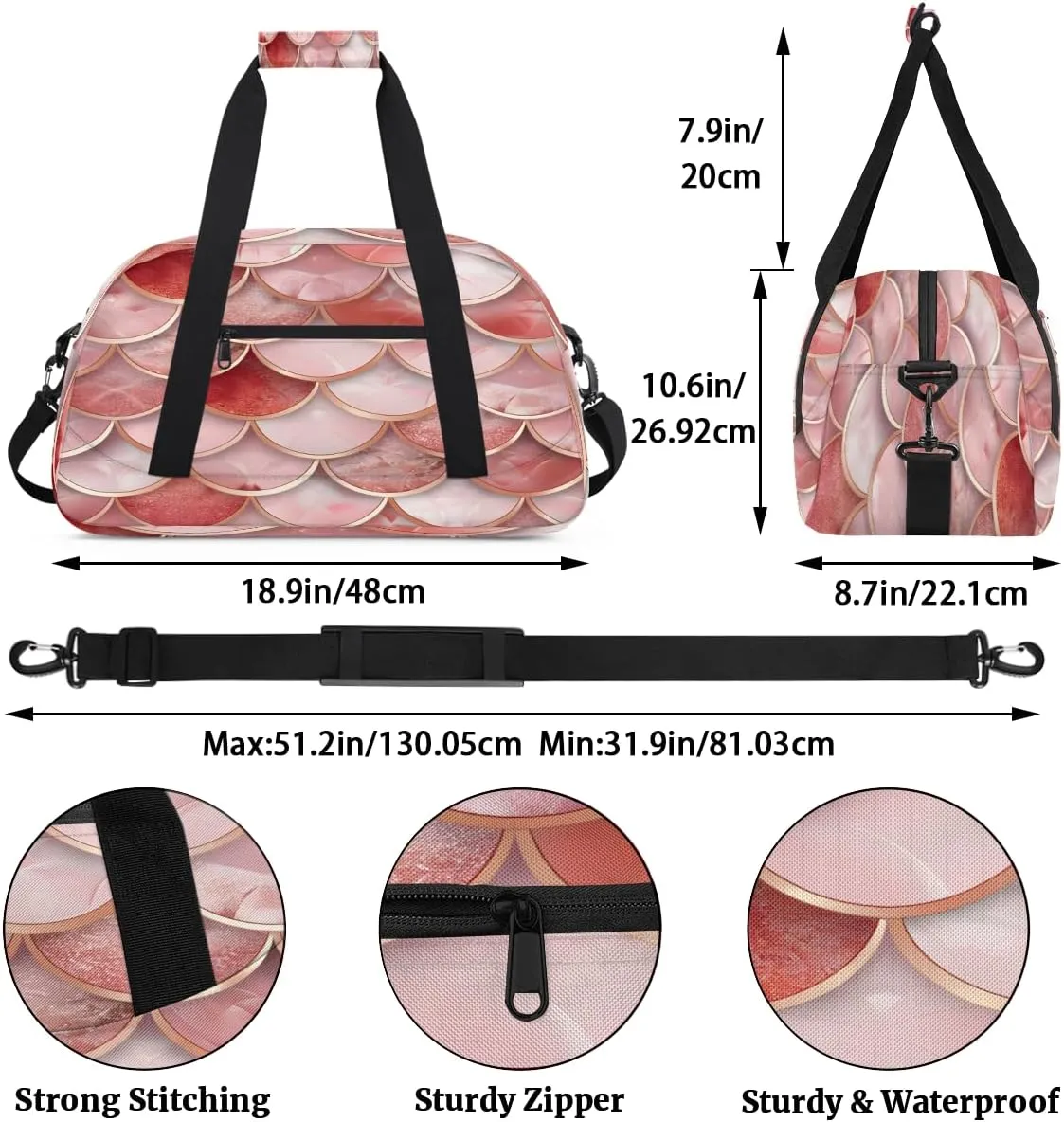 Golden Fish Scale Kids Overnighter Duffel Bags for Boys, Carry-On Size Sports Gym Bag with Front Zipper Pocket for School Practice or Overnight Travel Weekender Sleepover Tote Bag
