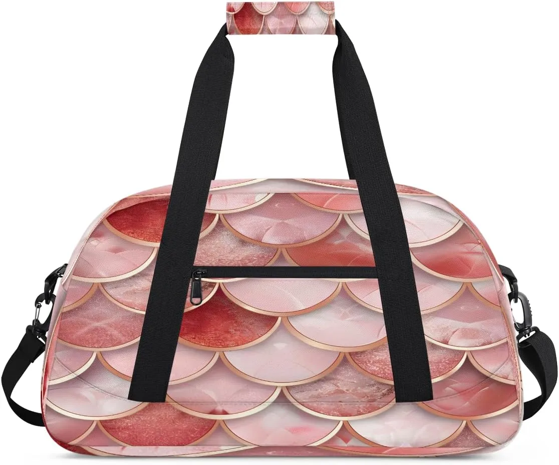 Golden Fish Scale Kids Overnighter Duffel Bags for Boys, Carry-On Size Sports Gym Bag with Front Zipper Pocket for School Practice or Overnight Travel Weekender Sleepover Tote Bag