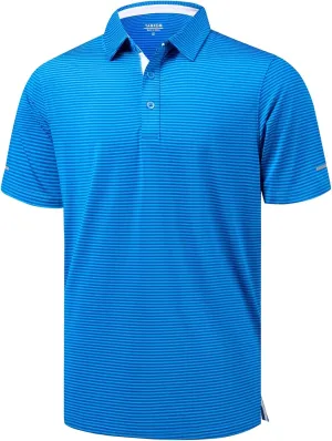 Golf Shirts for Men - Moisture Wicking Short Sleeve Performance Sport Casual Striped Collared Mens Polo Shirt