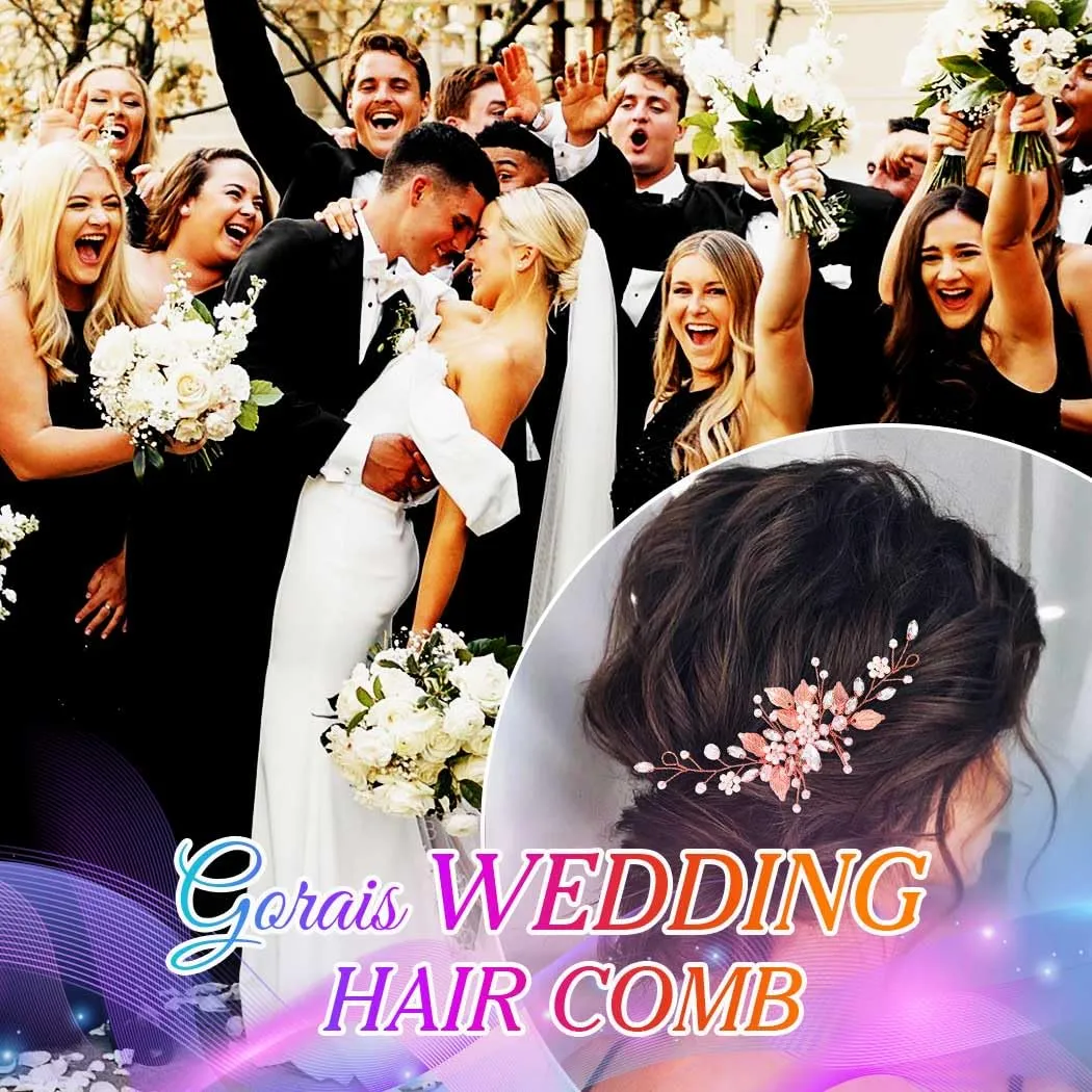 Gorais Leaf Bride Wedding Hair Comb Pearl Bridal Hair Piece Crystal Side Comb Hair Accessories for Women and Girls (C-Rose Gold)