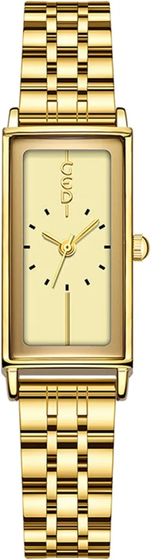 Gosasa Vintage Women's Gold Rectangle Watch -Elegant Analog Quartz Minimalist Dress Wristwatch for Ladies Fashion Gift for Her with Stainless Steel Bracelet Band