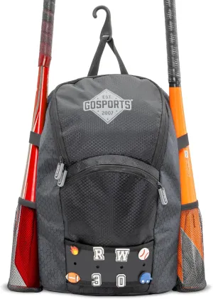 GoSports Youth Baseball and Softball Bag with Customizable Charm Panel