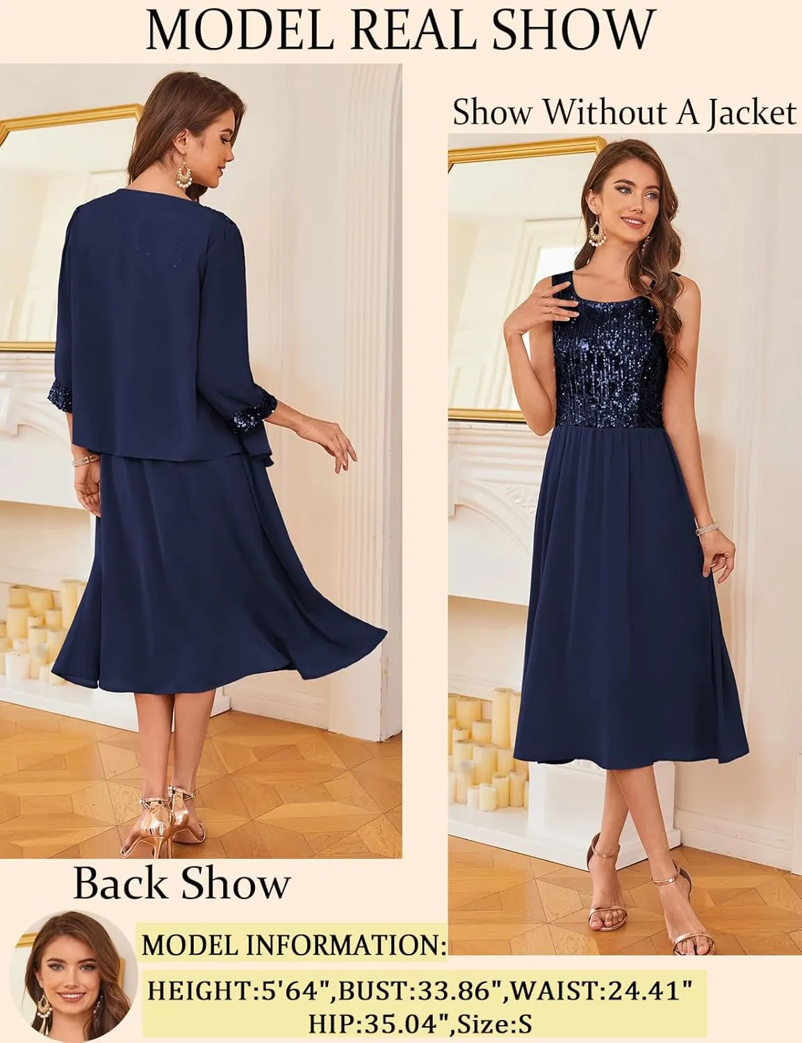 GRACE KARIN Wedding Guest Dress Mother of The Bride Dresses Two Piece Formal Sequin Dress with Jacket Tea Length 2025