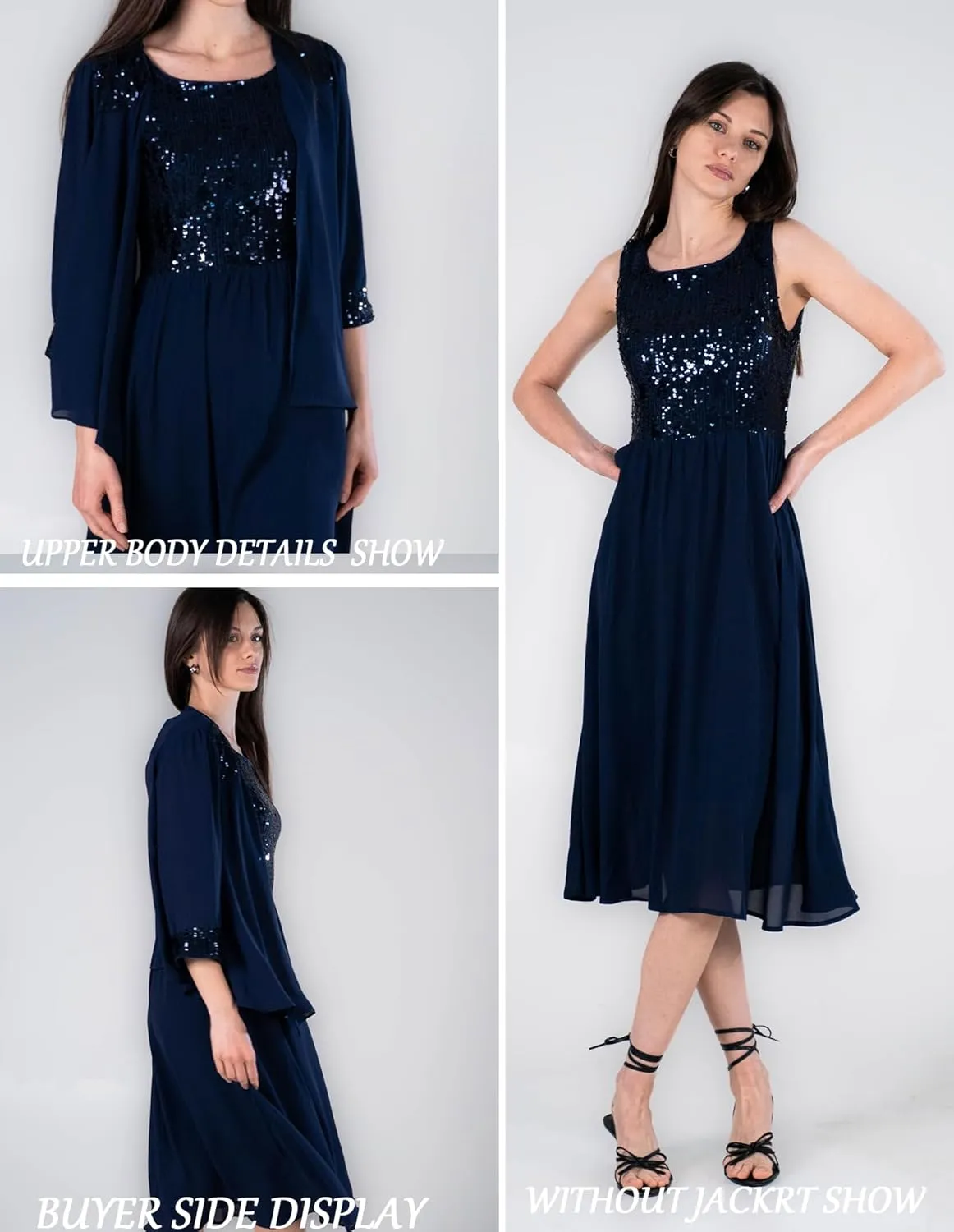 GRACE KARIN Wedding Guest Dress Mother of The Bride Dresses Two Piece Formal Sequin Dress with Jacket Tea Length 2025