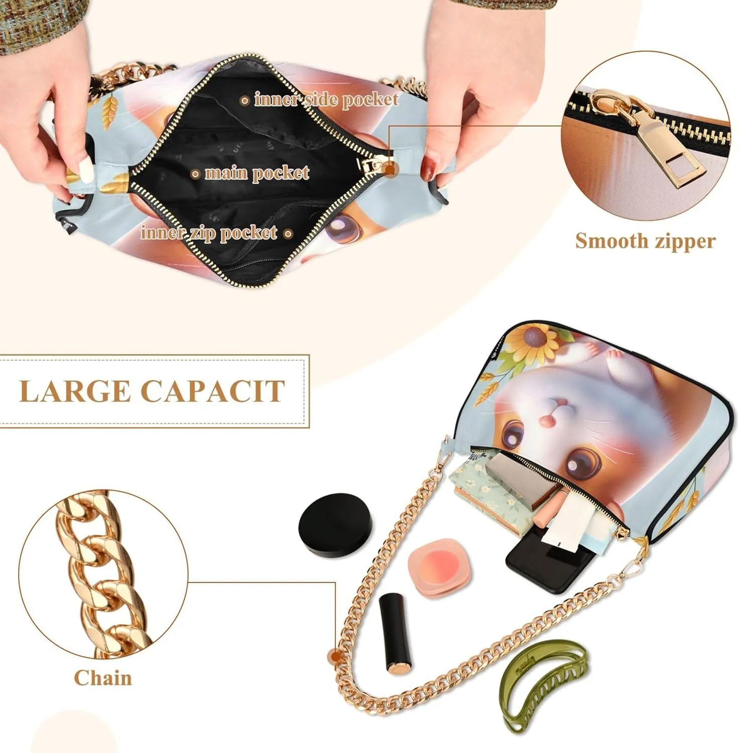 Graffiti Painting Abstract Chain Purse Hobo Clutch Bag Women's Designer Inspire Handbags Shoulder Strap
