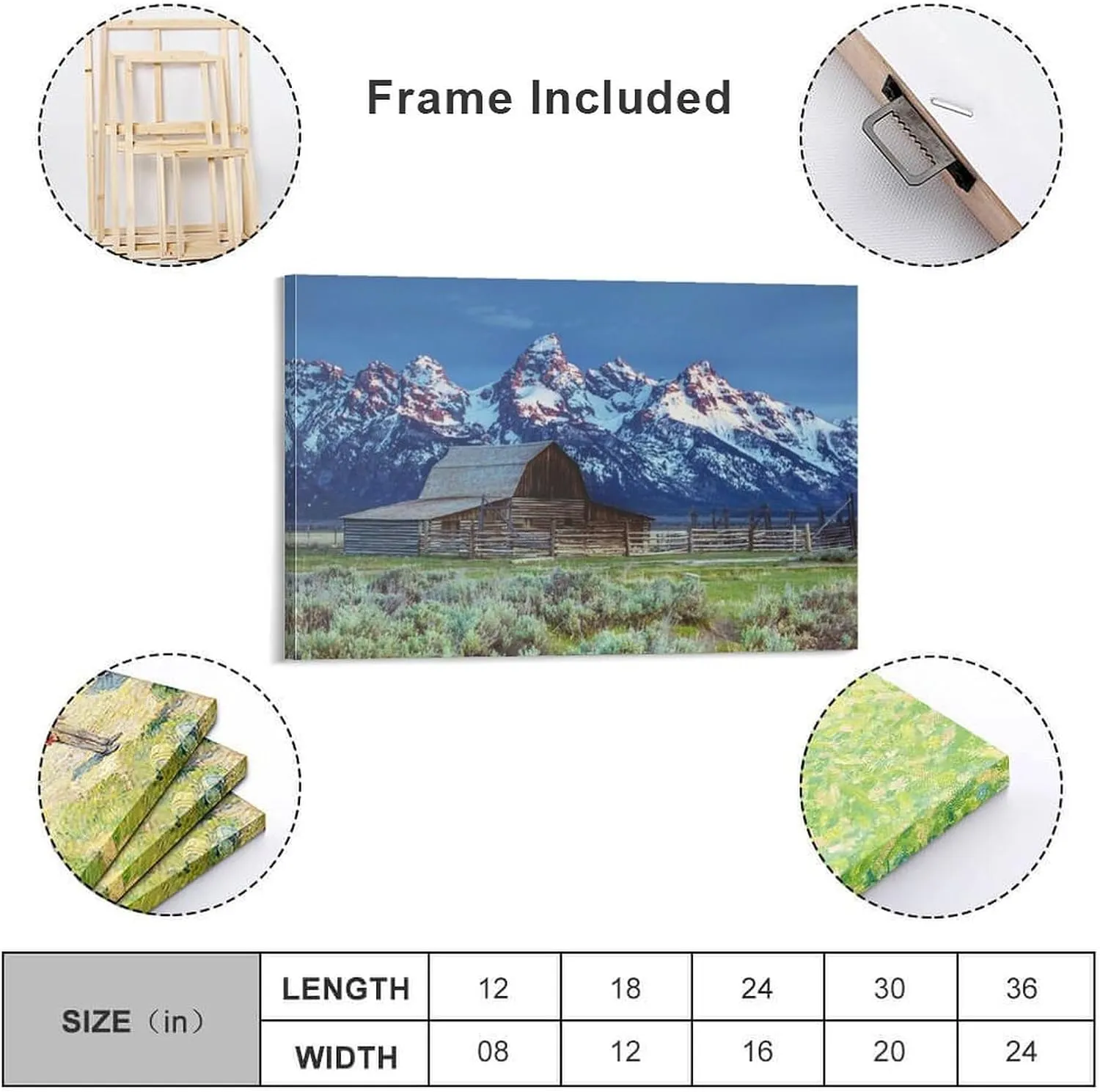 Grand Teton National Park, Jackson Hole Wyoming, Moulton Barn Natural Landscape Still Life Prints Canvas Wall Art Posters Room Aesthetics And Decor Home Modern Living Room Decor Gifts12x18inch(30x45cm