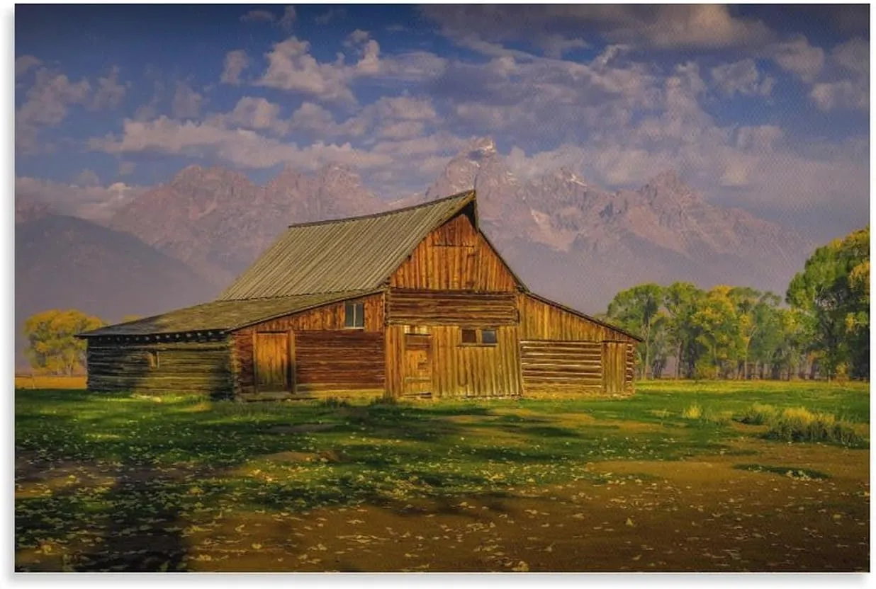 Grand Tetons Rustic Moulton Barn Natural Landscape Still Life Prints Canvas Wall Art Posters Room Aesthetics And Decor Home Modern Living Room Decor Gifts16x24inch(40x60cm)