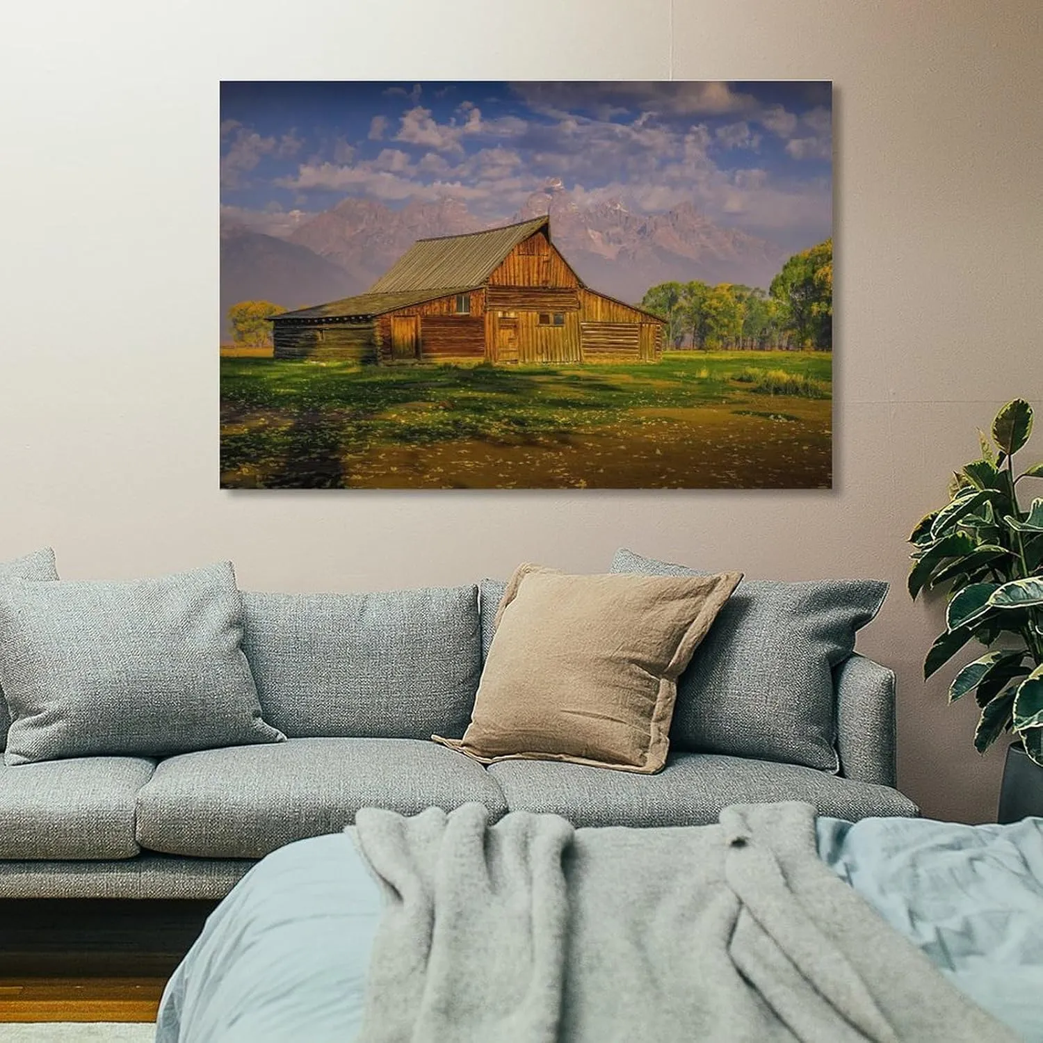 Grand Tetons Rustic Moulton Barn Natural Landscape Still Life Prints Canvas Wall Art Posters Room Aesthetics And Decor Home Modern Living Room Decor Gifts16x24inch(40x60cm)