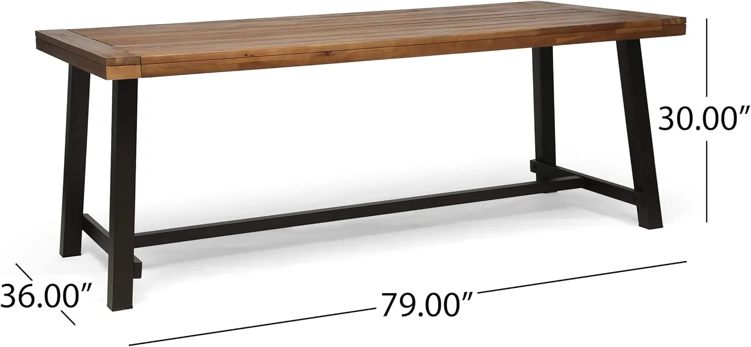 Great Deal Furniture Beau Outdoor Eight Seater Wooden Dining Table, Teak and Rustic Metal Finish
