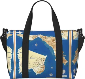 Greece Map Print Duffel Bags for Traveling - Lightweight Personal Item Travel Bags, Gym Bags for Men and Women