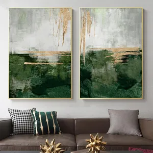 Green & Gold Wall Art - Emerald Green Abstract Canvas for Living Room & Bedroom - 16x24inch Unframed