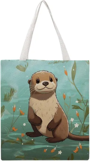 Grocery Bags Cartoon Cute Otter Bag for Women Lightweight Beach Bag Shoulder Bags for Travel Shopping Work Handbag