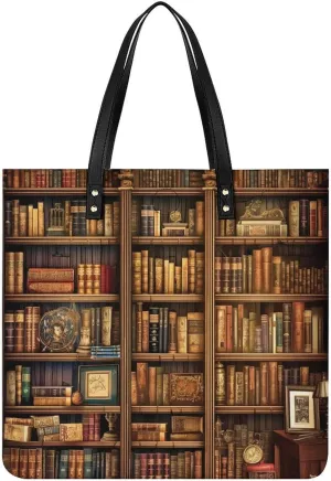 Grocery Bags Library Bookshelf Bag for Women Lightweight Beach Bag Shoulder Bags for Travel Shopping Work Handbag