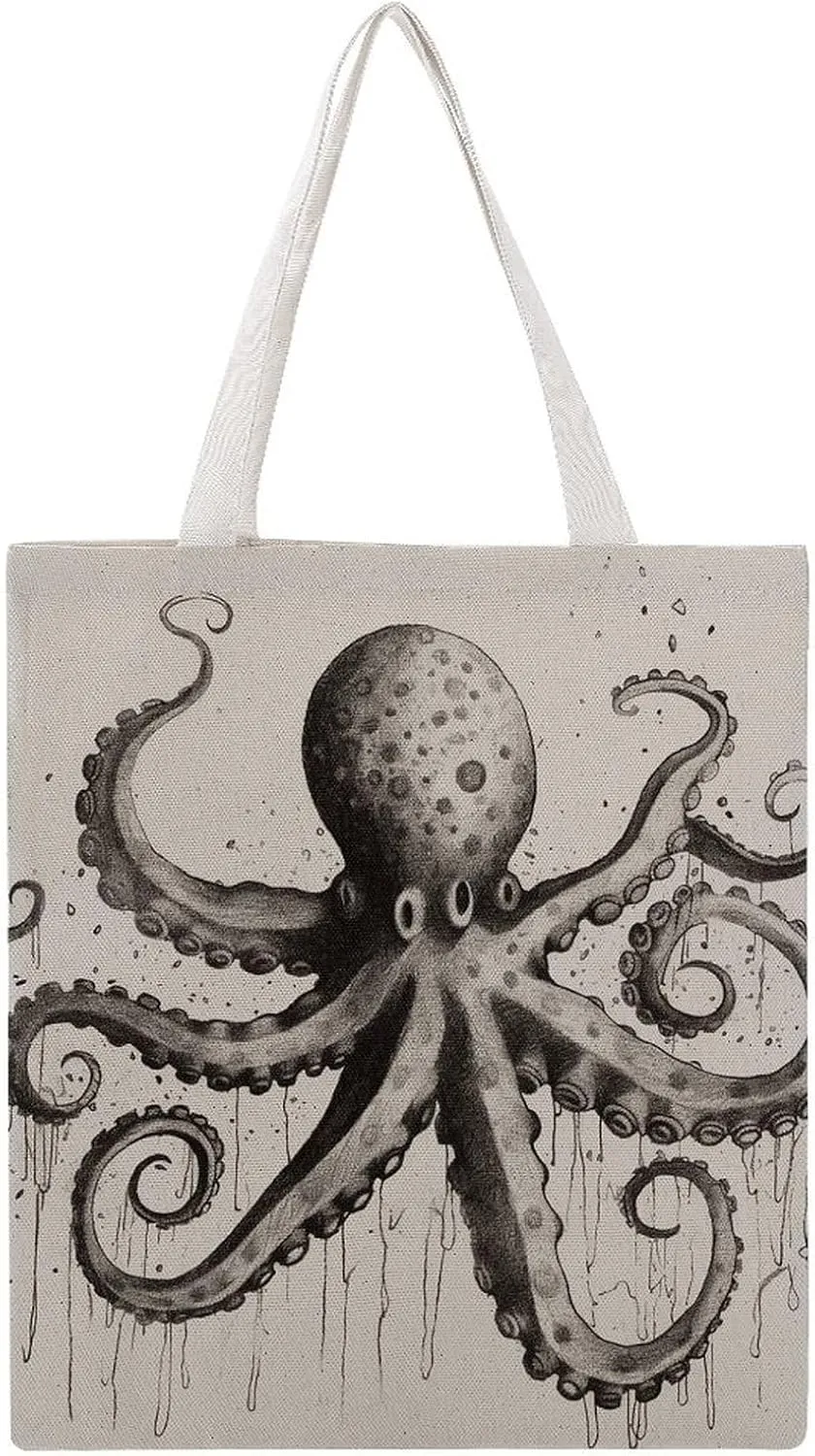 Grocery Bags Octopus Bag for Women Lightweight Beach Bag Shoulder Bags for Travel Shopping Work Handbag