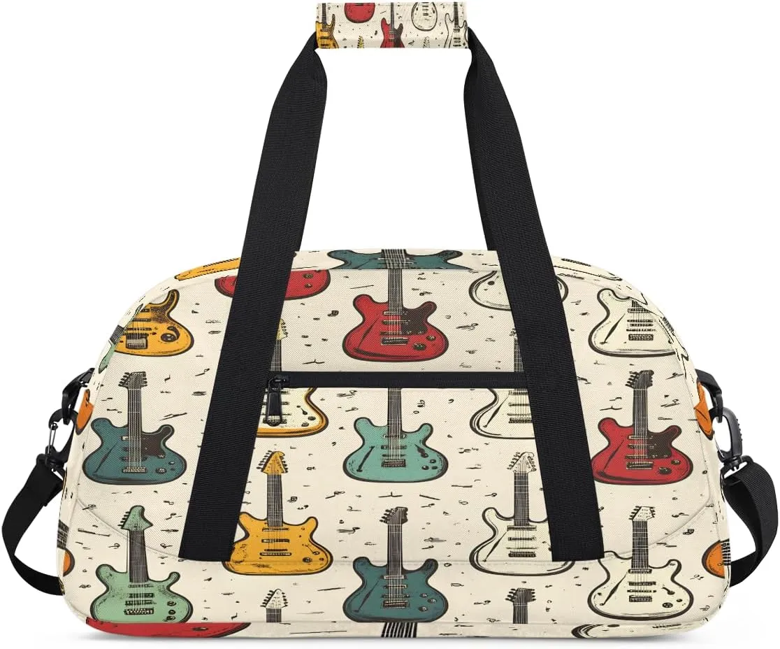 Guitar Kids Overnighter Duffel Bags for Boys, Carry-On Size Sports Gym Bag with Front Zipper Pocket for School Practice or Overnight Travel Weekender Sleepover Tote Bag