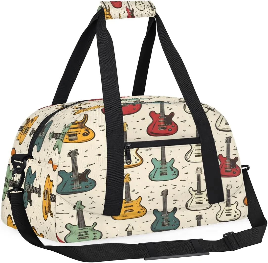 Guitar Kids Overnighter Duffel Bags for Boys, Carry-On Size Sports Gym Bag with Front Zipper Pocket for School Practice or Overnight Travel Weekender Sleepover Tote Bag