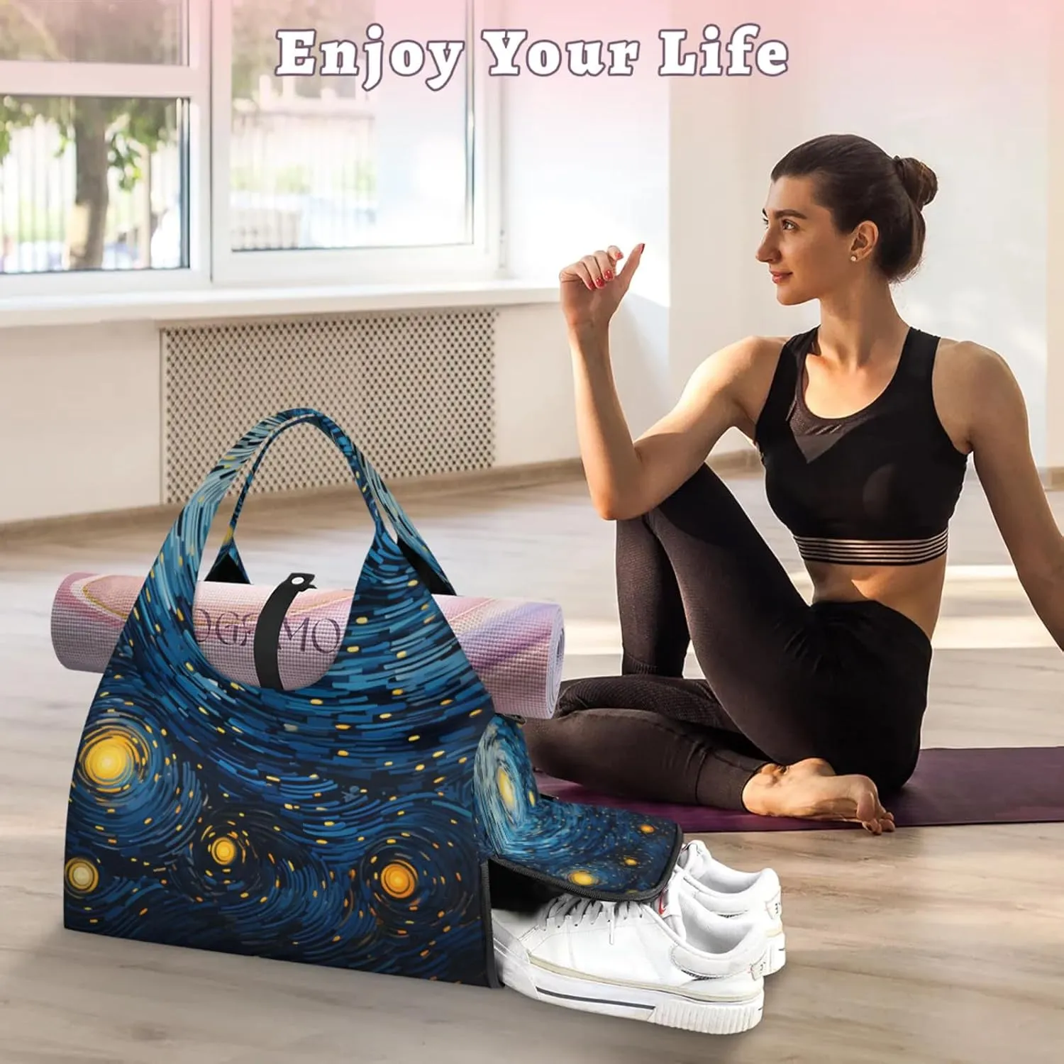 Gym Bag for Women Abstract Galaxy Duffel Bag with Shoe Compartment and Yoga Mat Holder Portable Weekender Bags Travel Tote Bags