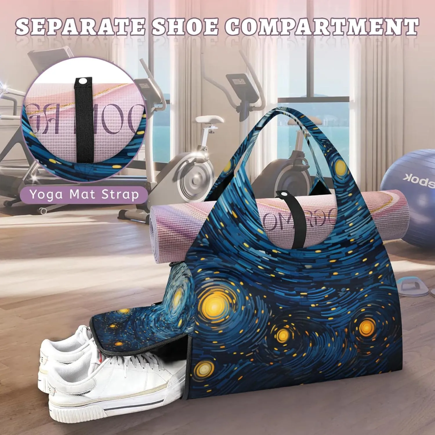 Gym Bag for Women Abstract Galaxy Duffel Bag with Shoe Compartment and Yoga Mat Holder Portable Weekender Bags Travel Tote Bags