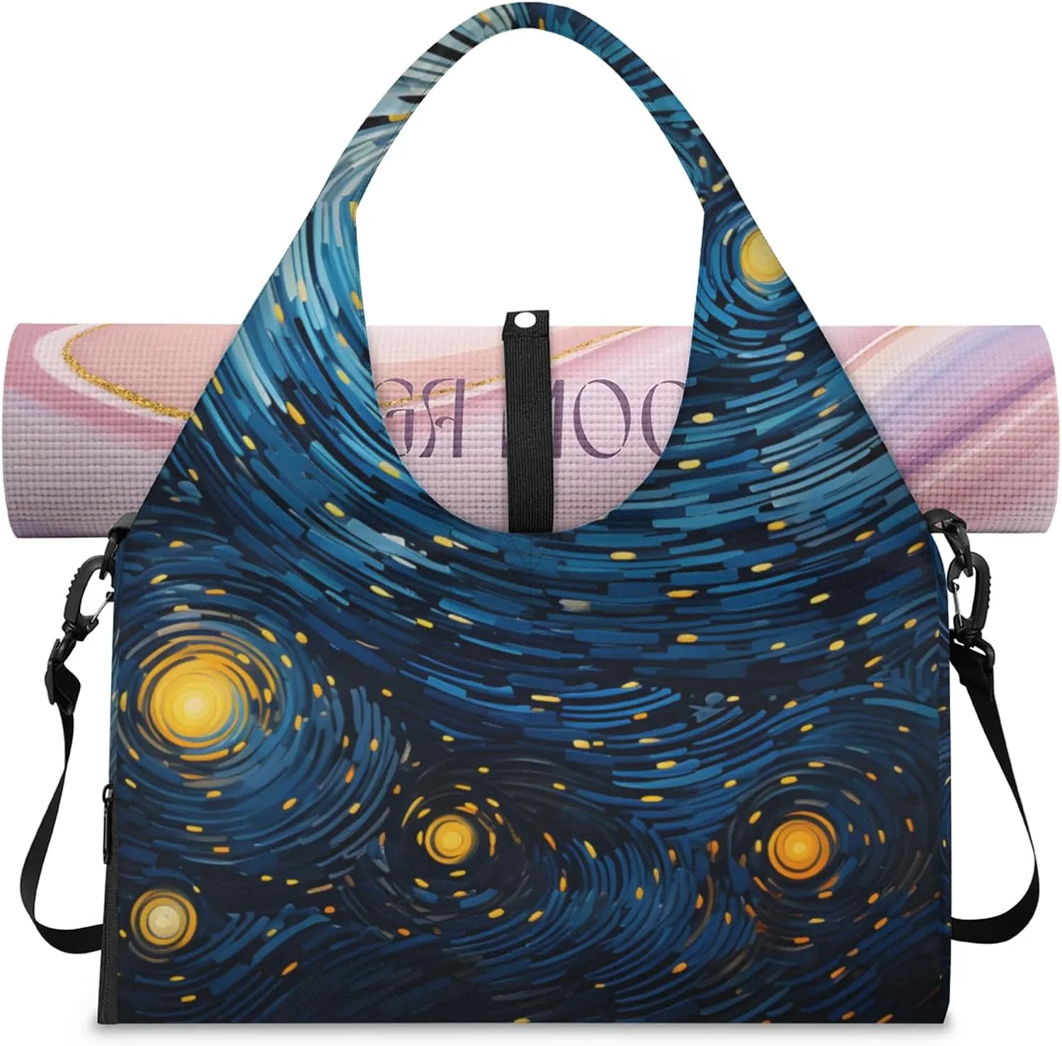 Gym Bag for Women Abstract Galaxy Duffel Bag with Shoe Compartment and Yoga Mat Holder Portable Weekender Bags Travel Tote Bags