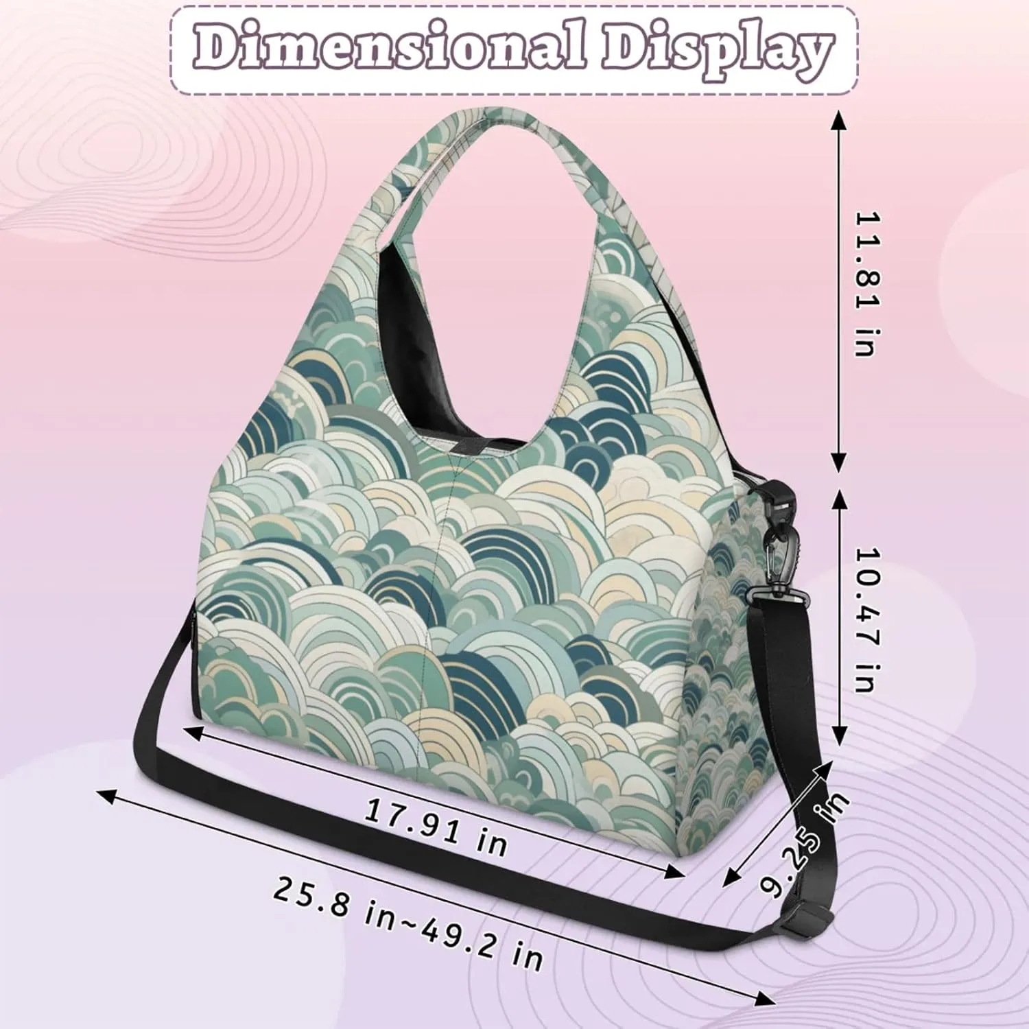 Gym Bag for Women Abstract Sea Water Duffel Bag with Shoe Compartment and Yoga Mat Holder Portable Weekender Bags Travel Tote Bags