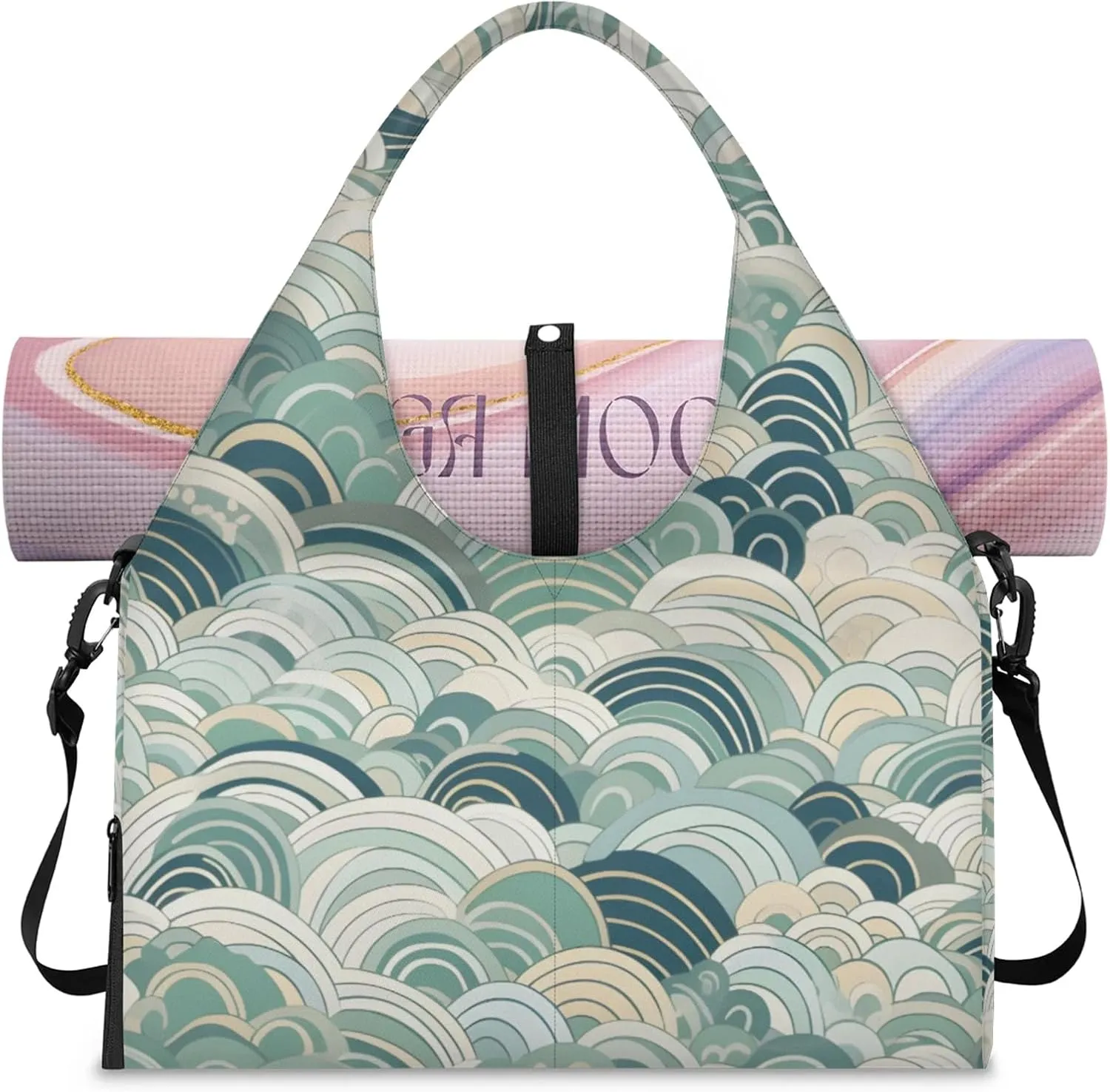 Gym Bag for Women Abstract Sea Water Duffel Bag with Shoe Compartment and Yoga Mat Holder Portable Weekender Bags Travel Tote Bags