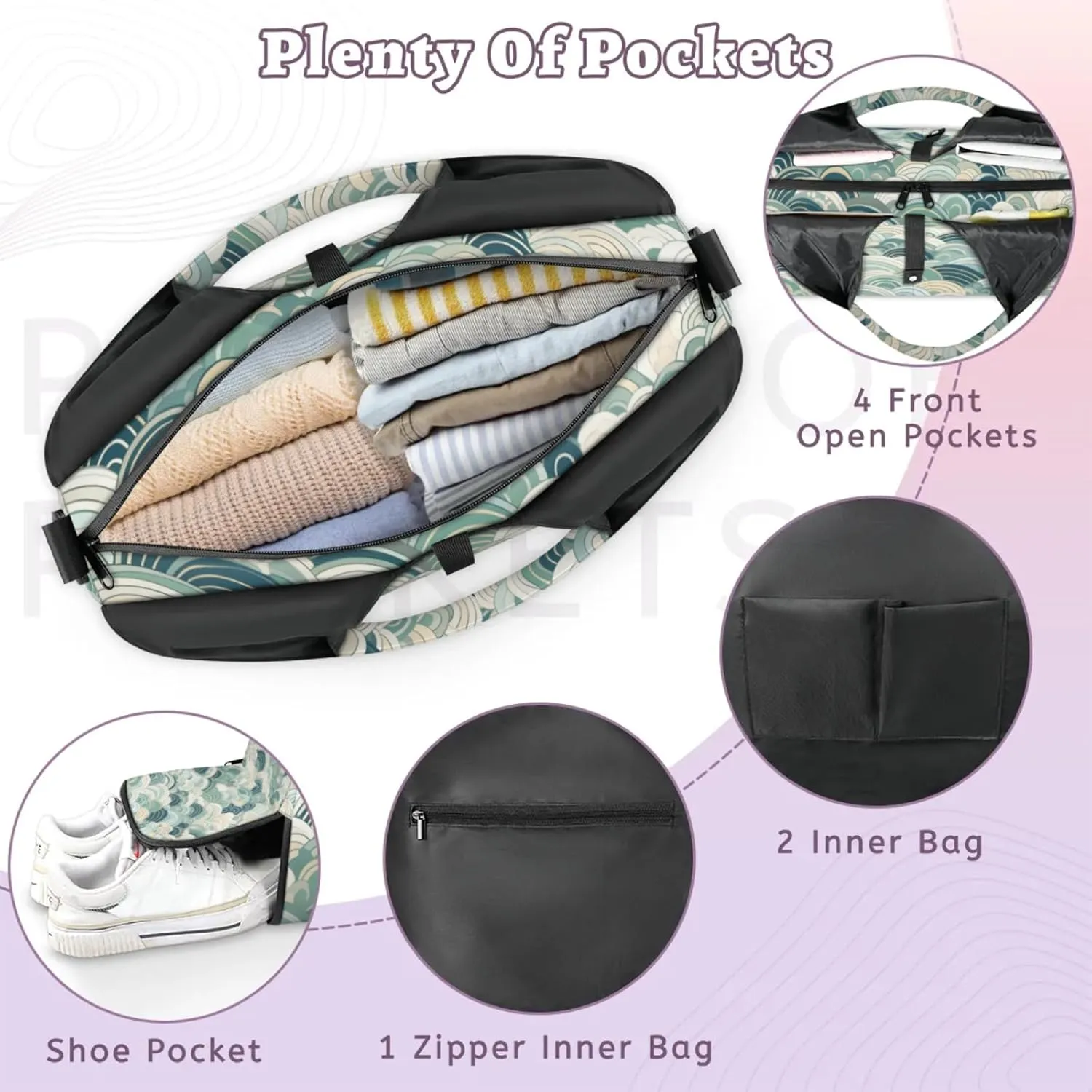 Gym Bag for Women Abstract Sea Water Duffel Bag with Shoe Compartment and Yoga Mat Holder Portable Weekender Bags Travel Tote Bags